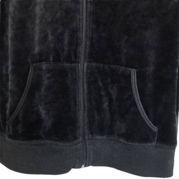 BCBGMaxAzria Black Velour Long Sleeve Front Zip Hooded Jacket - Picture 4 of 12
